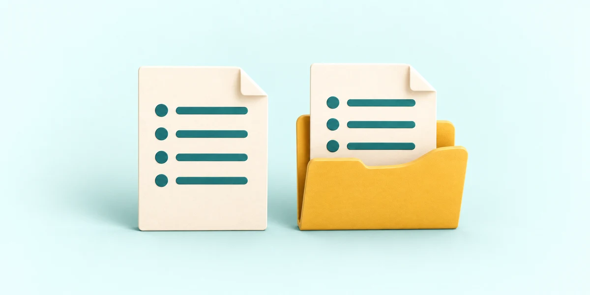 An original checklist document beside a matching document in a folder.