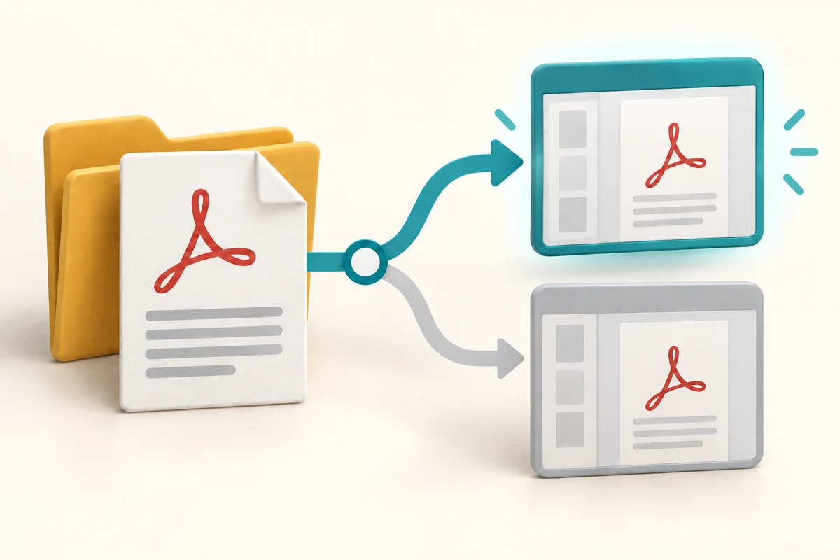 One PDF document can open in either of two reader cards, with one selected.