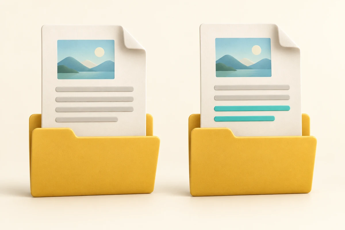 An original document and a separate revised document remain side by side in their own folders.