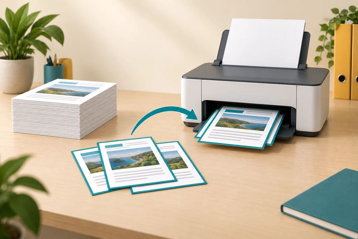 A printer and separate groups of pages represent choosing a limited set of pages to print.