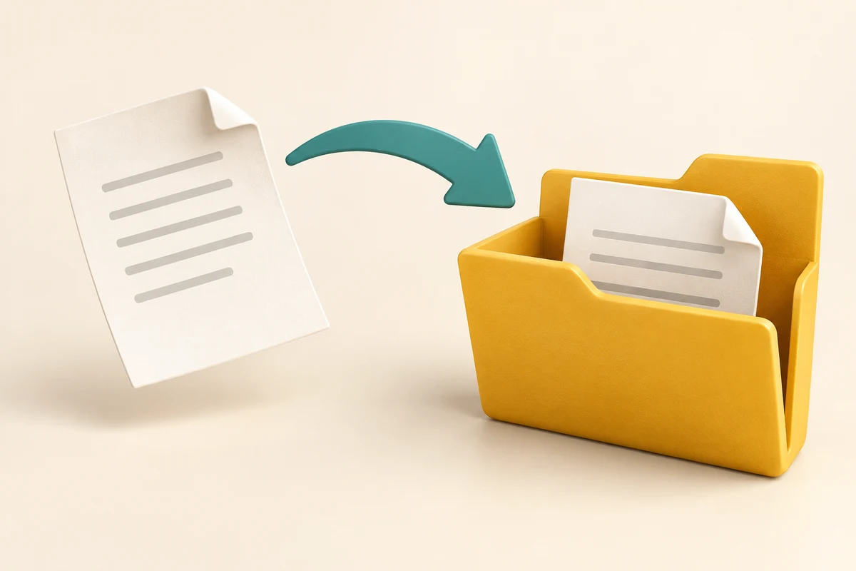 An arrow leads from a loose document to a copy stored in a folder for later use.