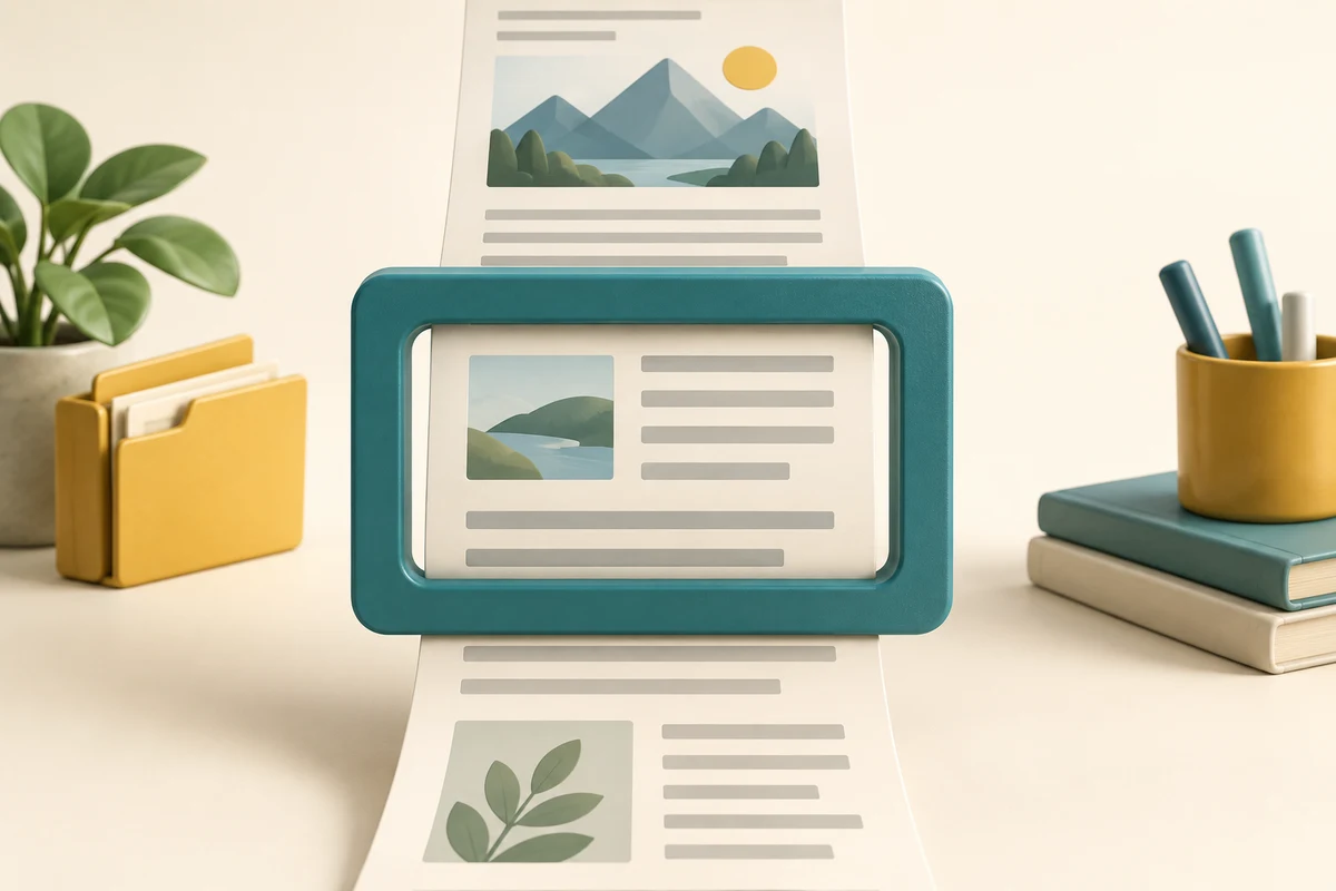 A viewing frame shows one portion of a long page while more content continues above and below.