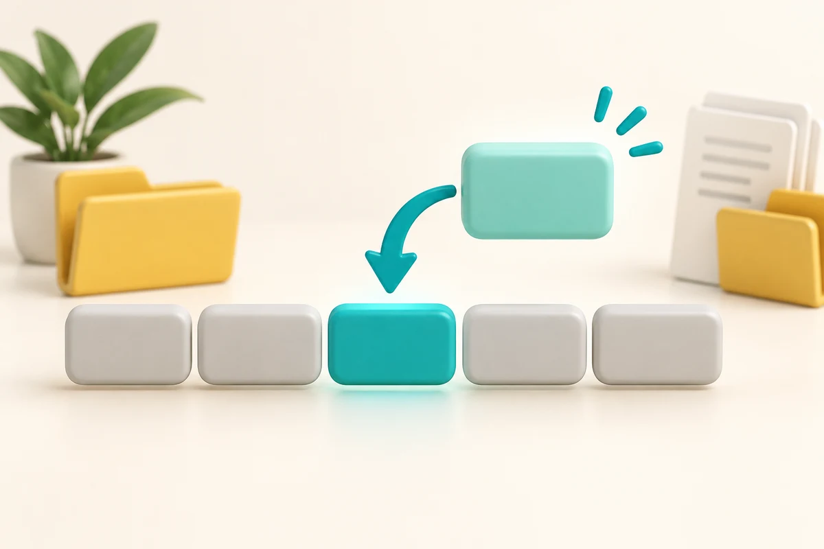 One middle block in a row is highlighted, with a replacement block directed towards that selected position.