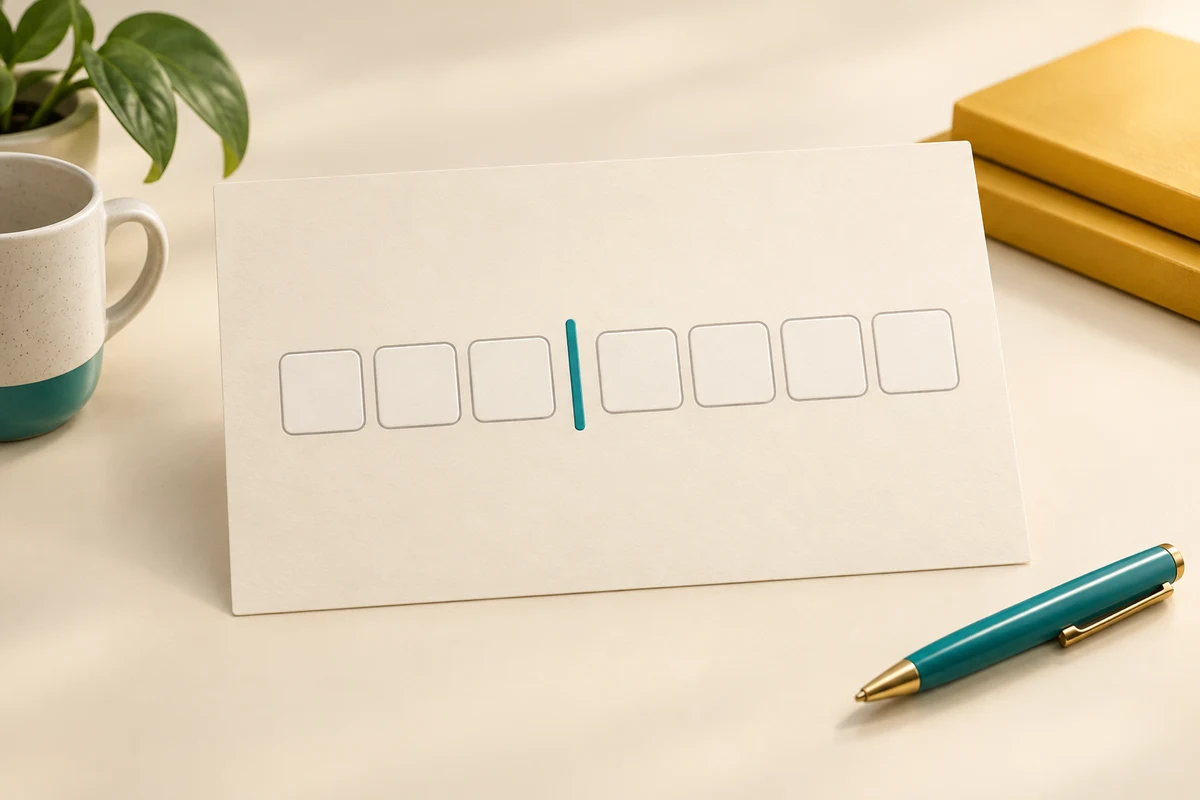A teal insertion marker sits between groups of blank character tiles, representing where the next text will appear.
