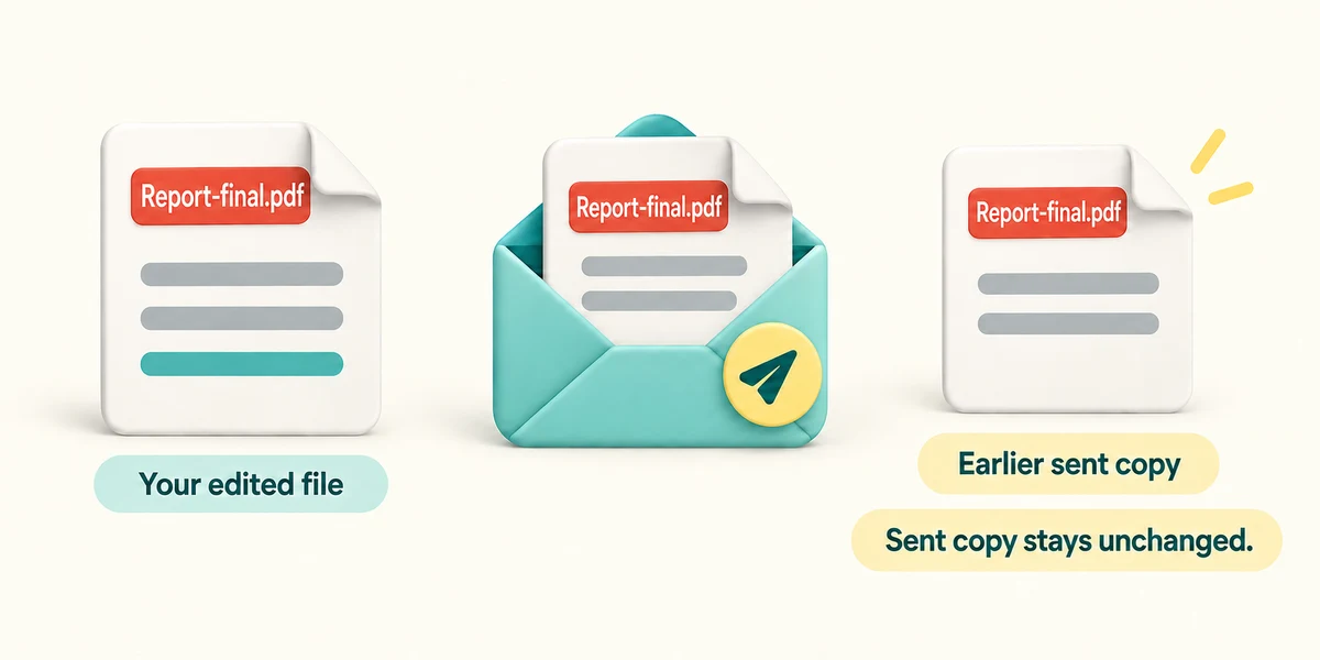 Editing your local Report-final.pdf does not change the earlier copy sent as an attachment.