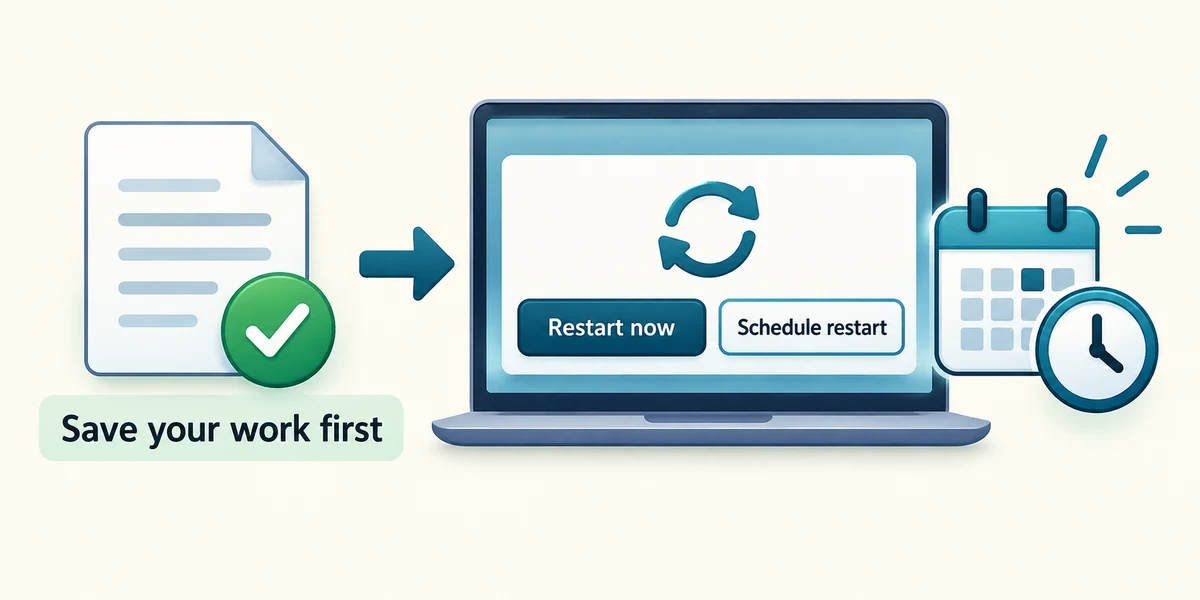 Save work before restarting now or scheduling an update restart.