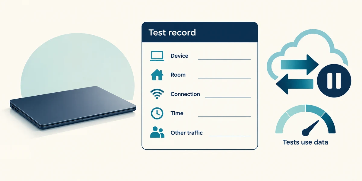 Record the circumstances of a speed test and remember it uses data.