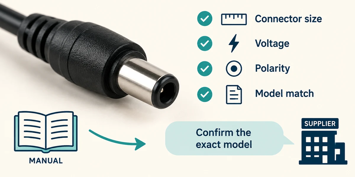 Barrel-jack chargers require matching size, voltage, polarity and model compatibility.