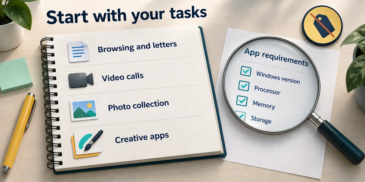 A list of intended tasks beside app requirements, rather than a single advertising number.