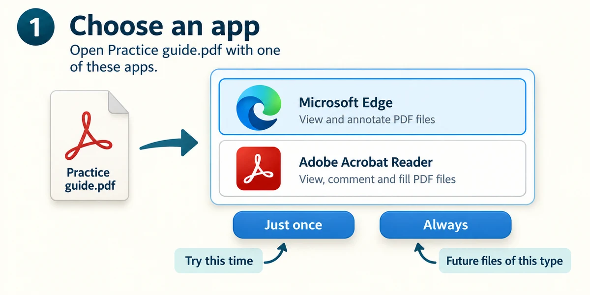 Choose a compatible PDF app, then Just once for a trial or Always for future files of that type.