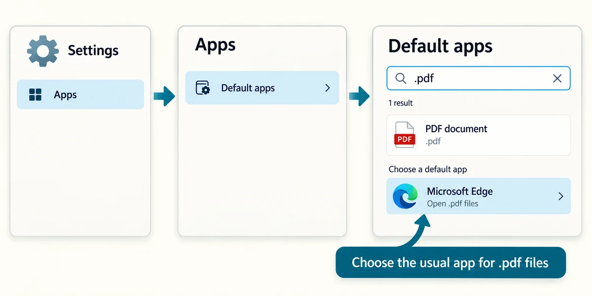 Review the usual app for .pdf files through Settings, Apps and Default apps.