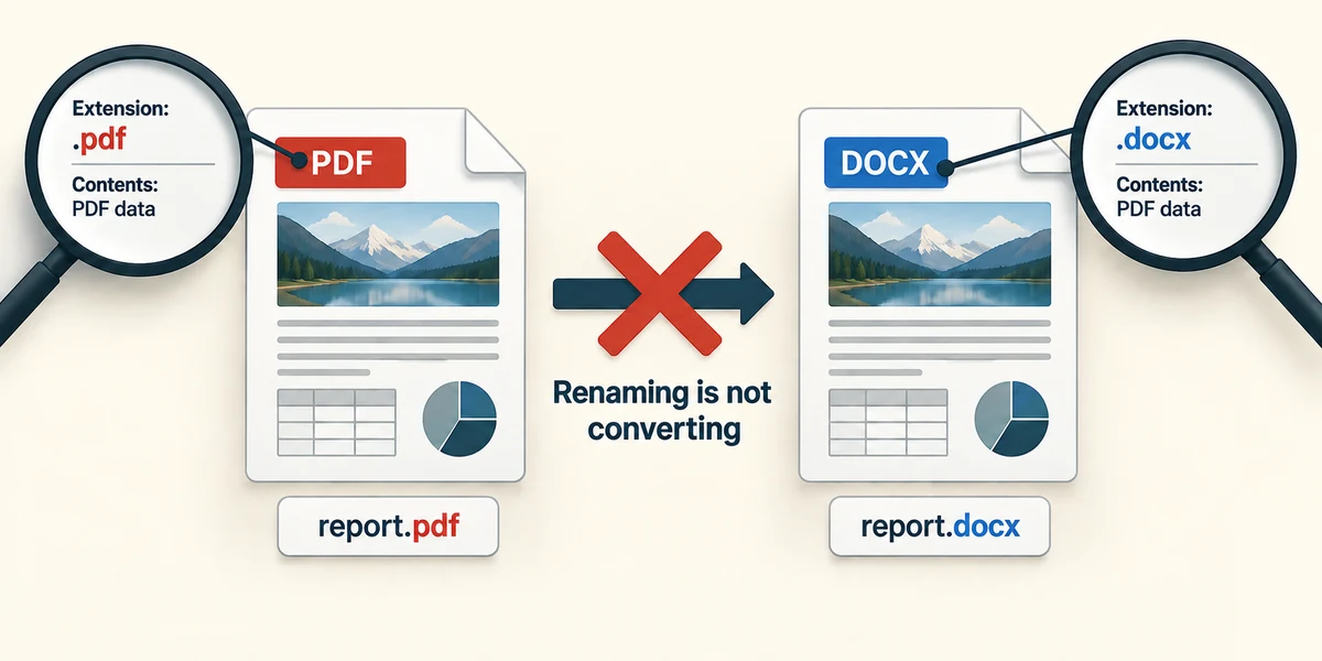 Changing a filename extension leaves the original PDF contents unchanged.