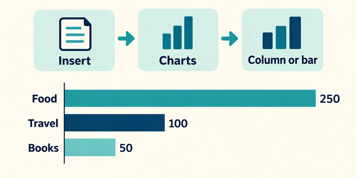 Choose a simple bar or column chart to compare category amounts.
