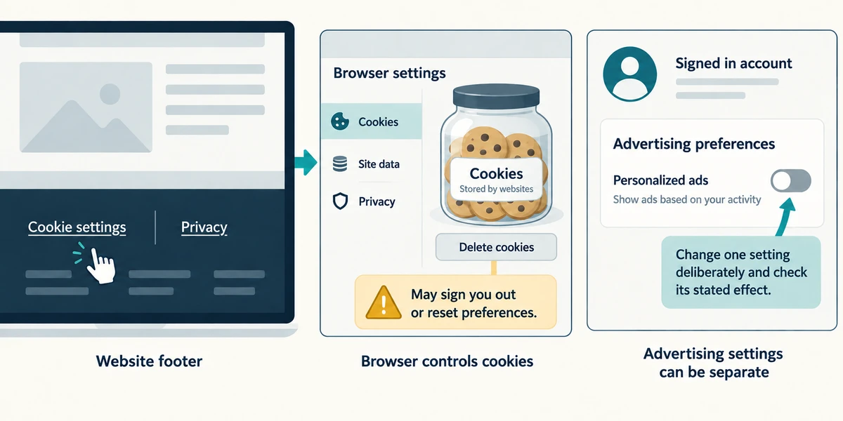 Website cookies, browser site data and account advertising controls are separate.