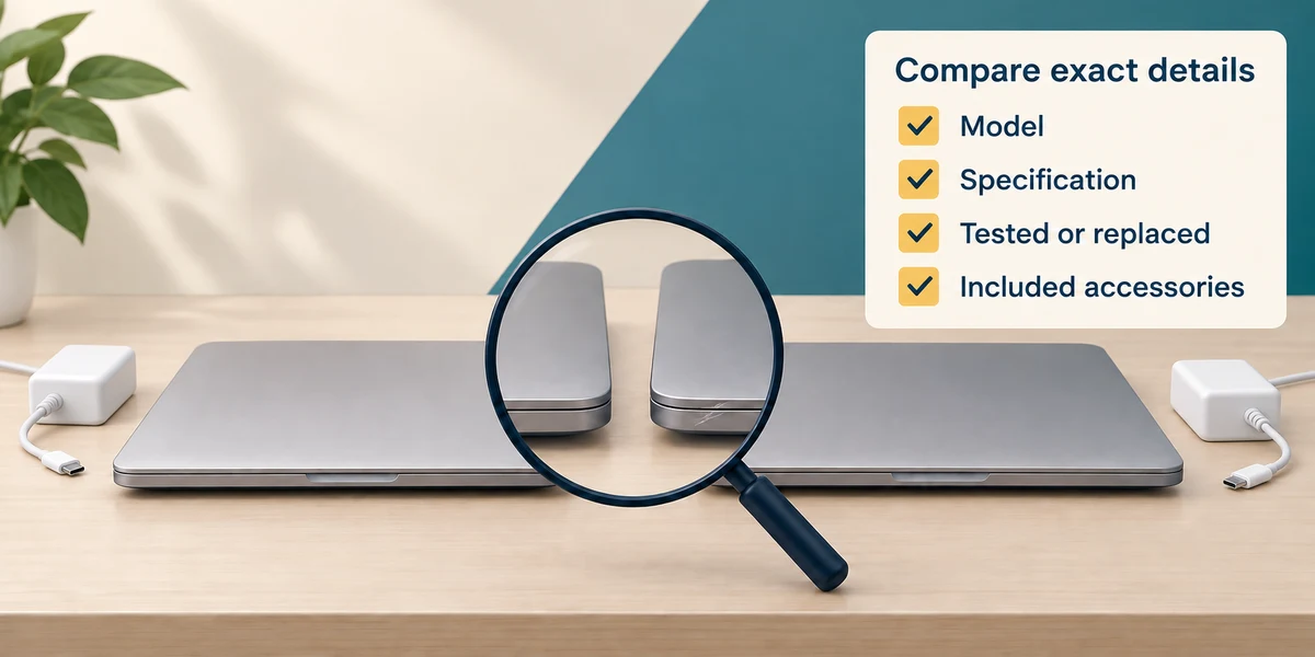 New and refurbished laptop offers are compared by exact specification, testing, condition and included accessories.