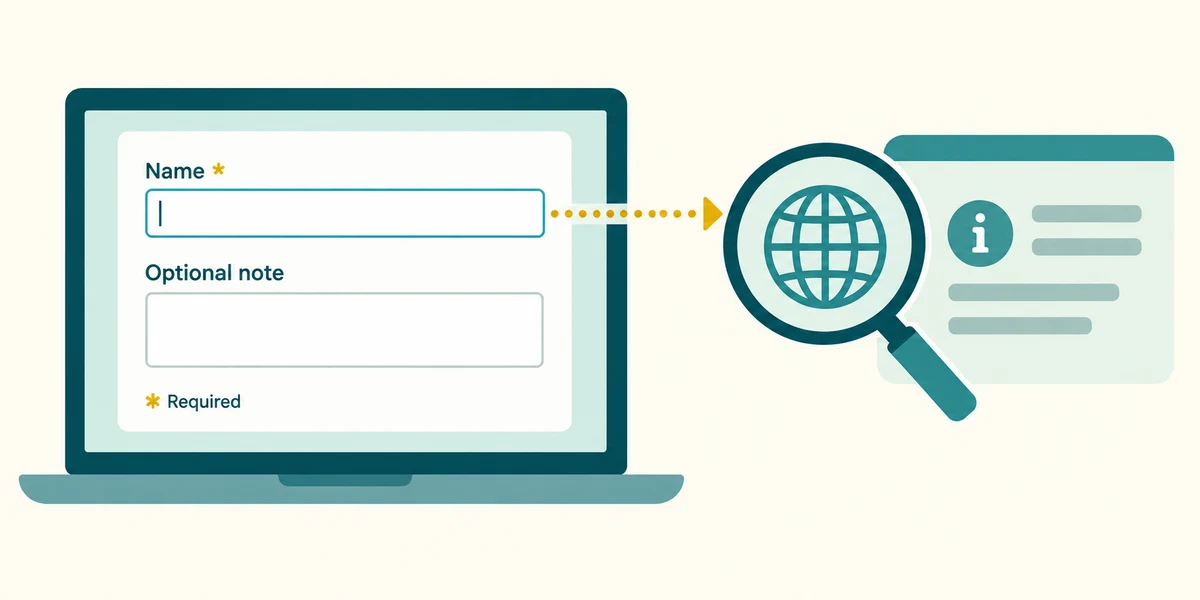 Required and optional fields are shown with an outward data path while typing.