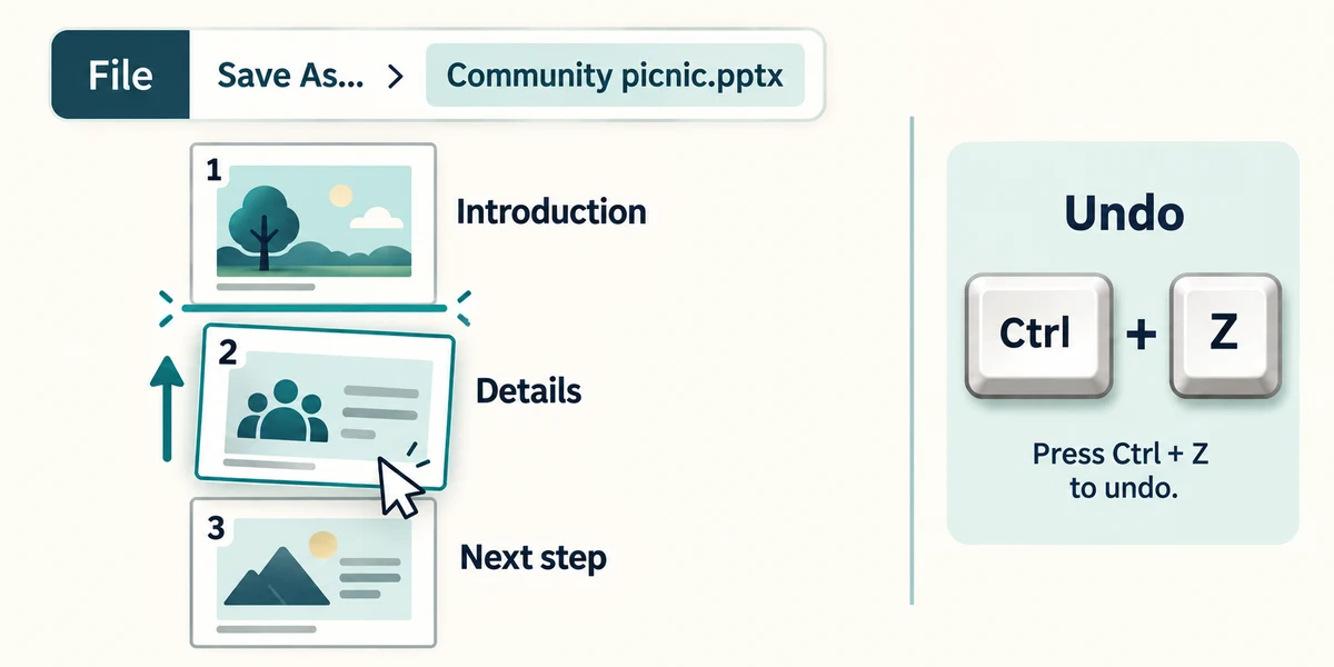Drag a slide thumbnail to an insertion marker and use Ctrl plus Z to undo.