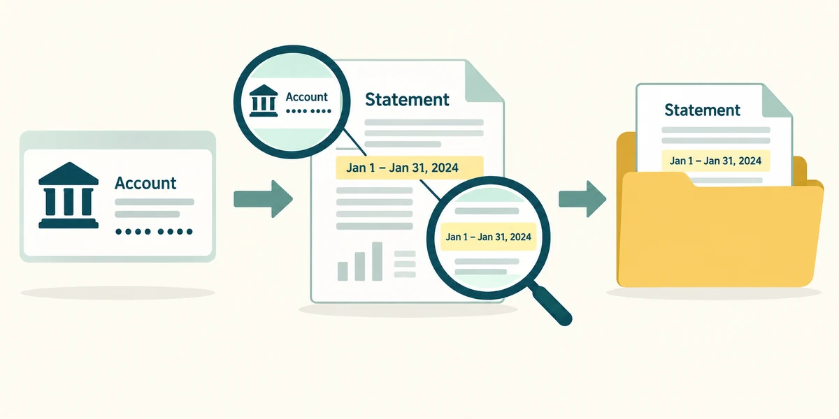 The account and statement period are checked before retaining a private copy.