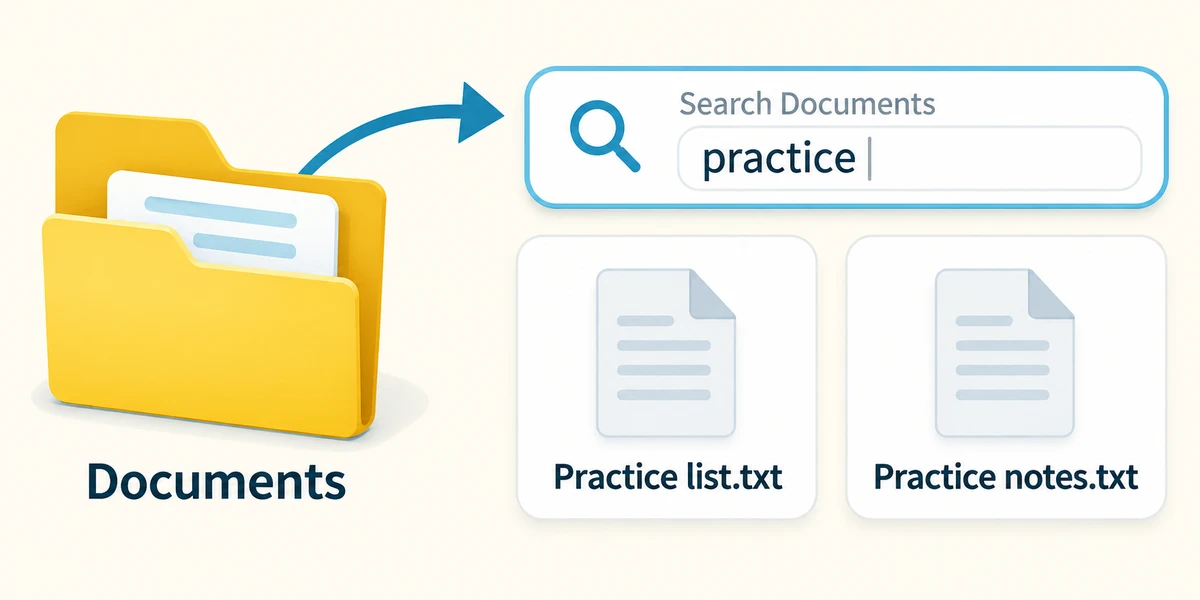 Search within Documents for practice to find matching file names.