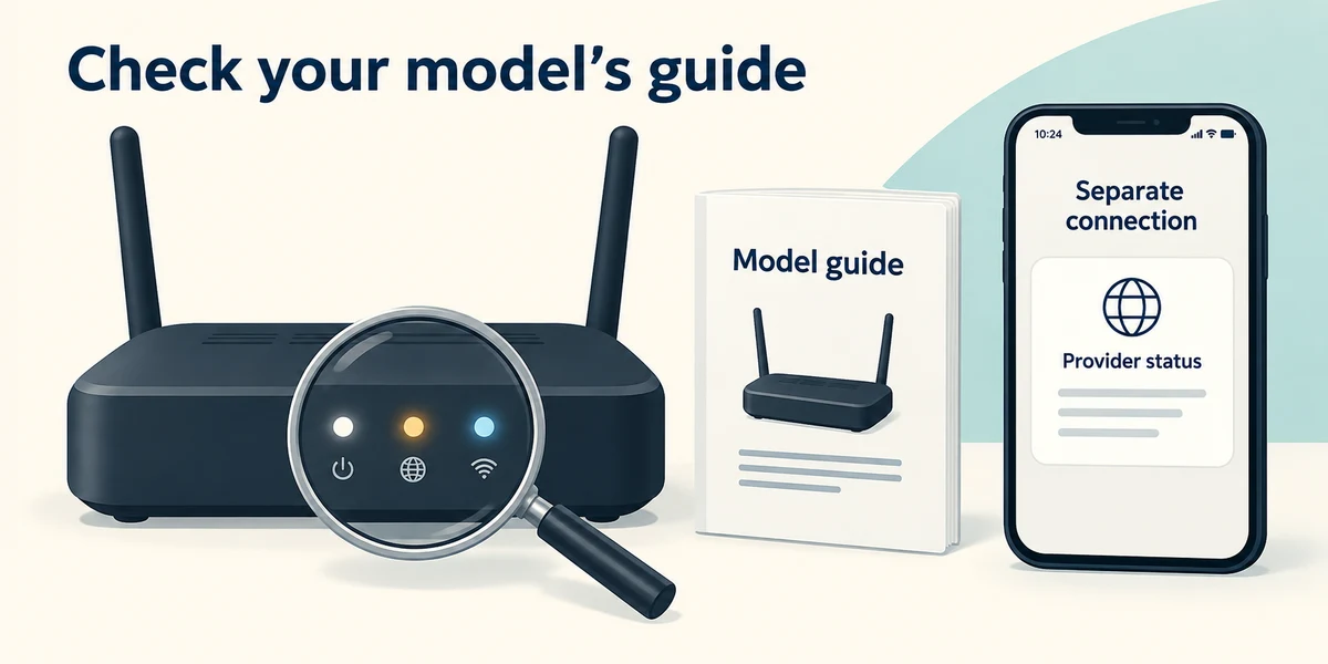 Use the equipment's own guide to interpret lights and check the provider through another connection.