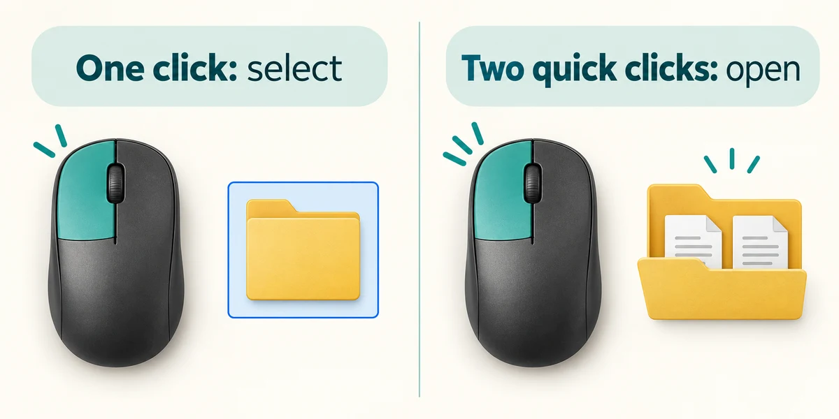 Left-button single and double clicks select and open the same folder.