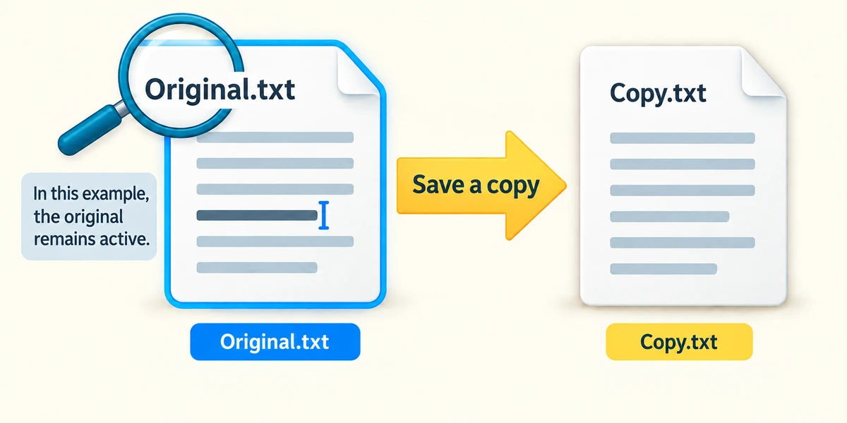 In this Save a copy example the original stays active while a separate copy is created.