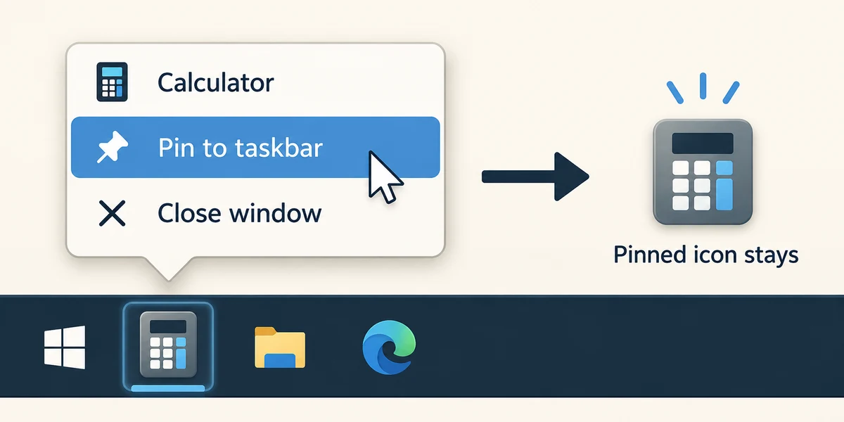 A pinned Calculator icon remains available after closing its window.