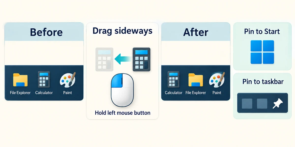 Drag Calculator left to reorder taskbar icons.