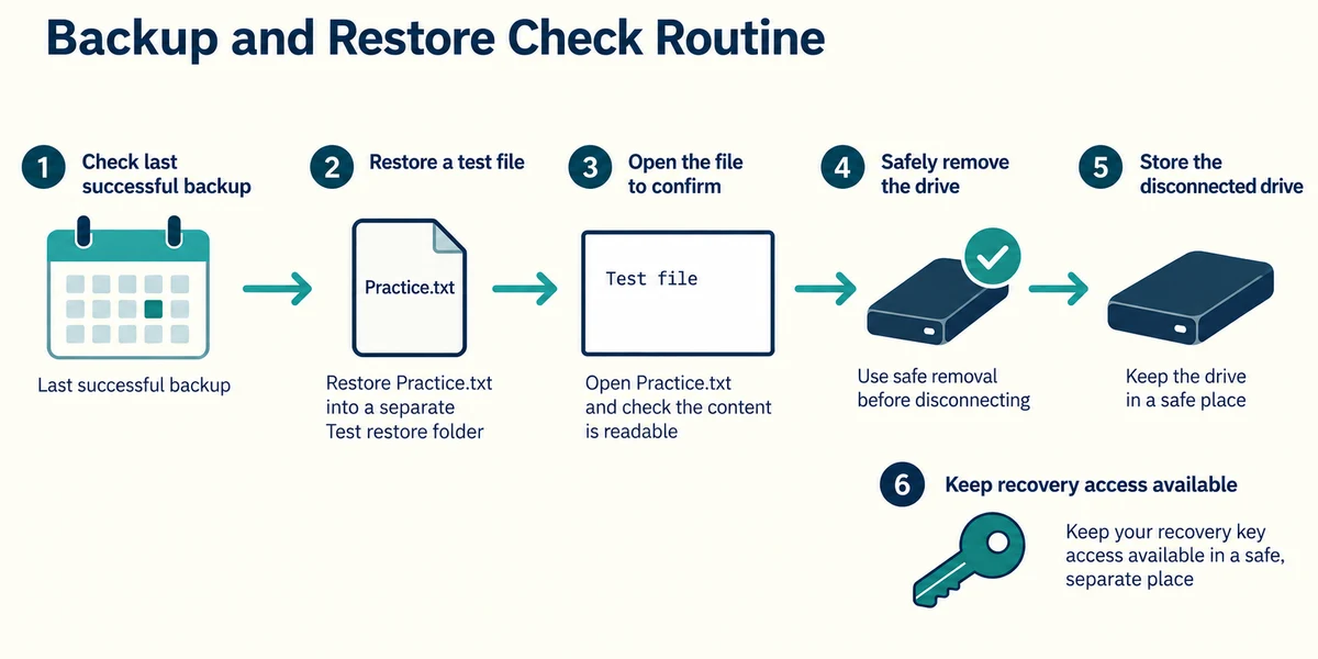 Test restoring a harmless file separately and keep recovery access available.