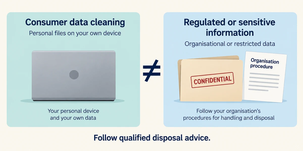 Consumer data cleaning does not certify disposal of sensitive information.