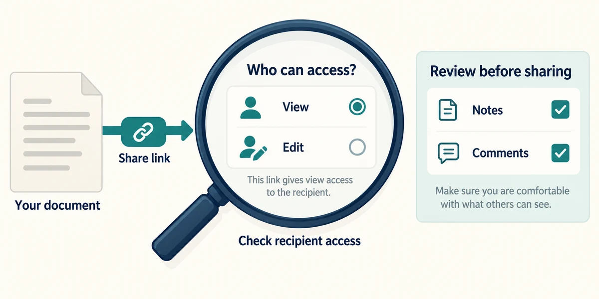 Check sharing permissions and review notes and comments.