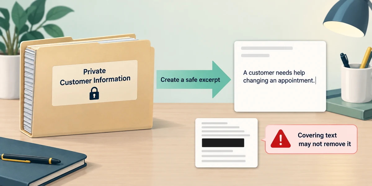 Create an anonymous excerpt rather than covering private words in a full document.