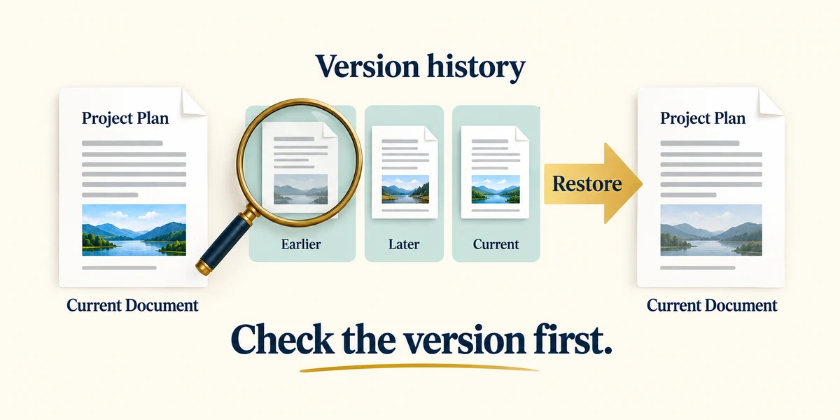 Inspect Version history and restore the intended earlier document version.