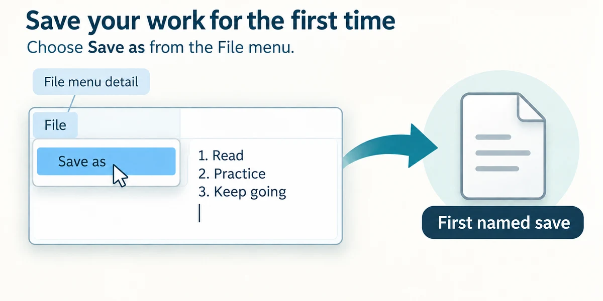 A cropped File menu shows Save as beside the first three lines of the practice list.