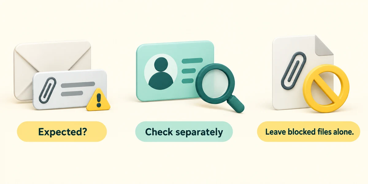 Check expected attachment context independently and leave blocked or unusual files alone.