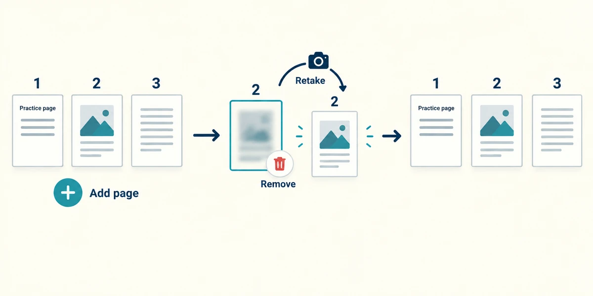 Retake a blurred page and keep the pages in order.