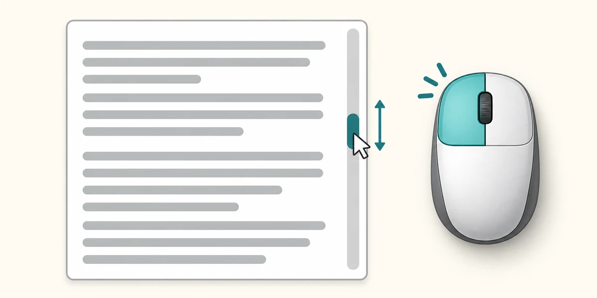The mouse pointer rests on a scrollbar thumb while the mouse’s left button is highlighted.