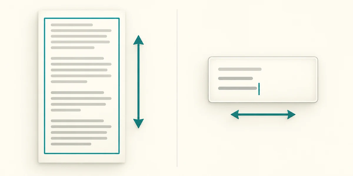 A page scrolls vertically, while a typing cursor moves within a separate text-entry area.