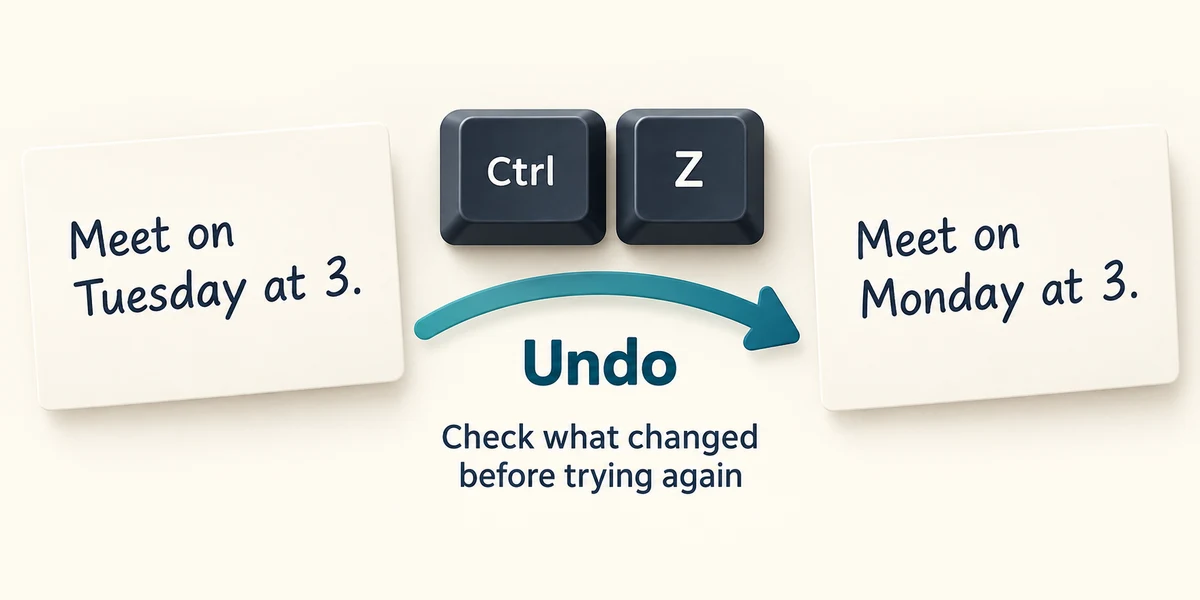 Ctrl and Z undo the previous replacement, restoring Monday; check the result before continuing.