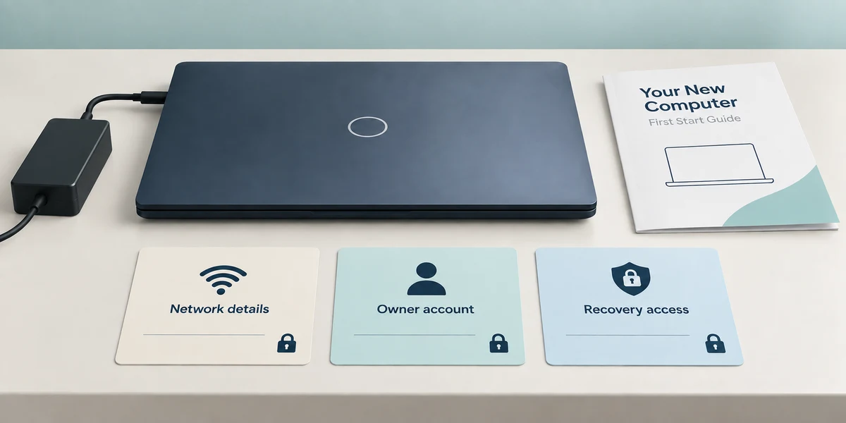 Prepare the supplied charger, private access details and the manufacturer's first-start guide.