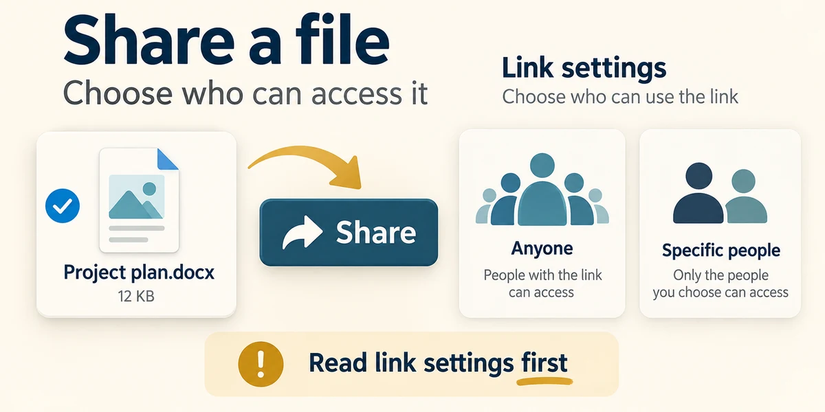 Select the intended file, choose Share and inspect who can use the link.