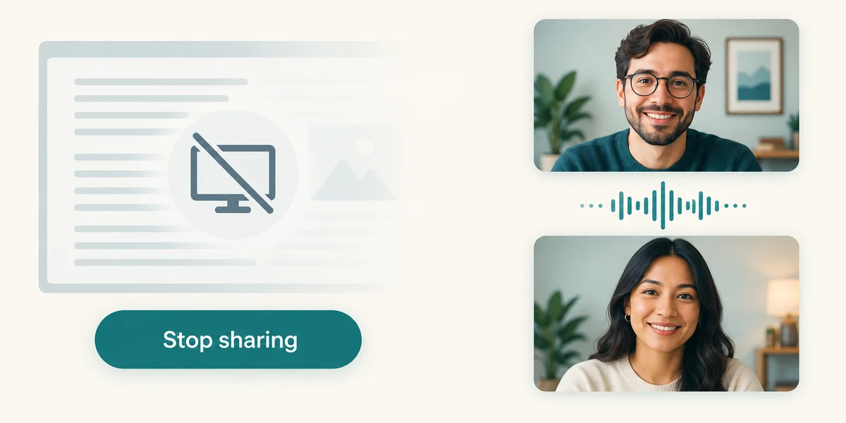 Screen sharing stops while two callers remain connected in conversation.