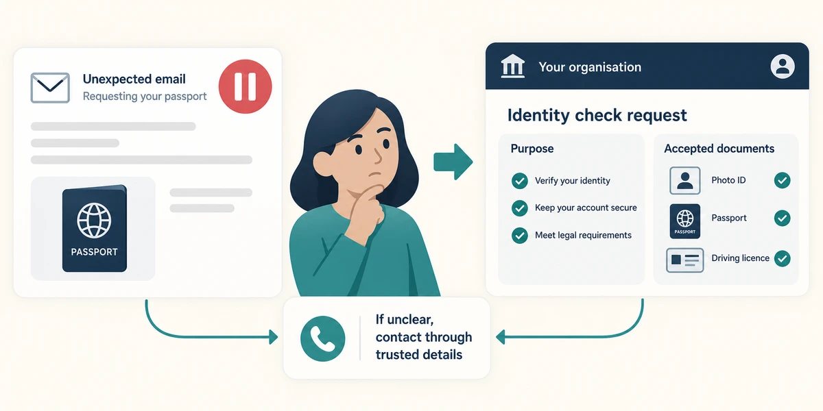 Verify an identity request through the genuine organisation.