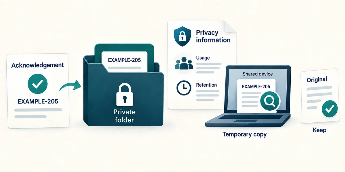 Keep the acknowledgement privately and check temporary copies on shared devices.