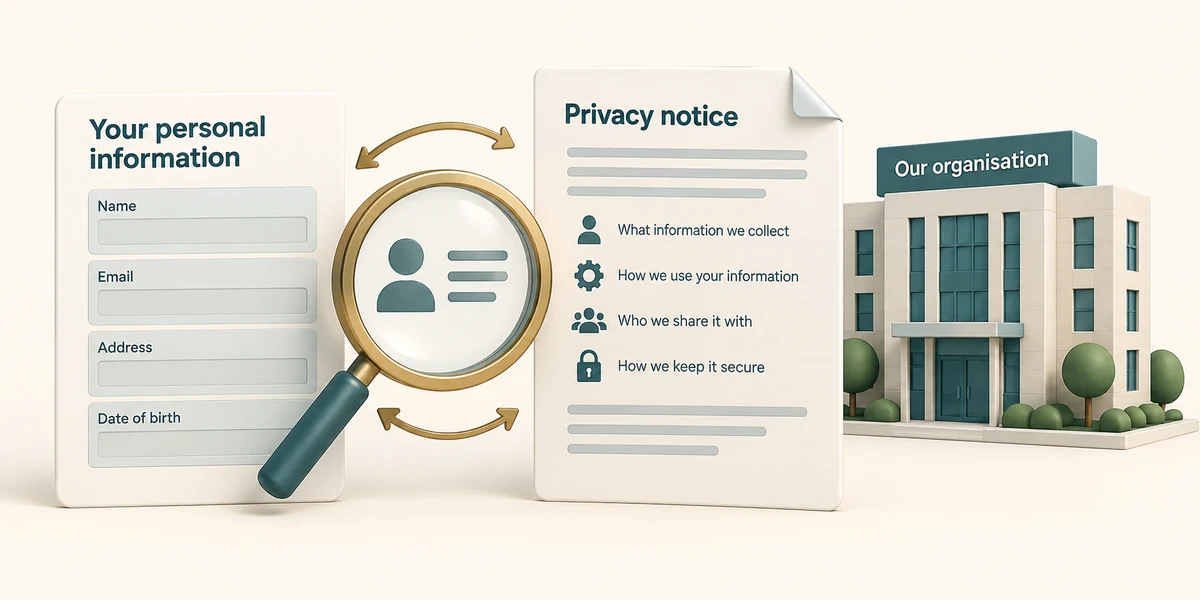 A privacy notice explains how an organisation collects and uses personal information.
