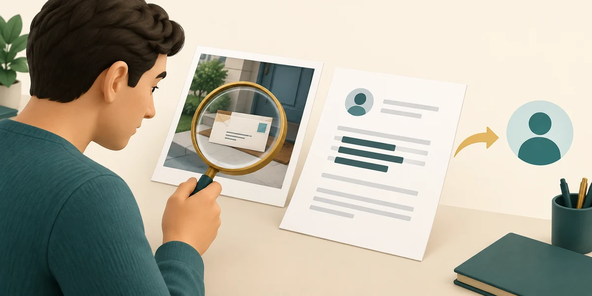 A photograph and document are inspected for private details before sharing.