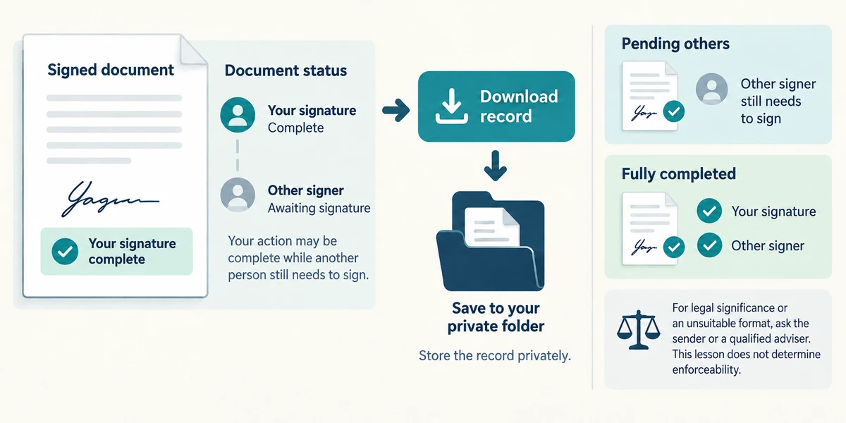 Your signature can be complete while another signer is still pending.