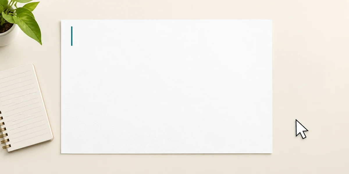 A thin typing cursor marks the start of a blank note, separate from the arrow-shaped mouse pointer.