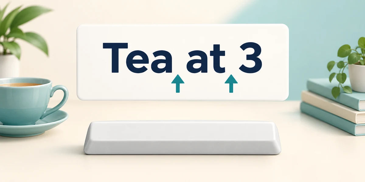 Two arrows identify the spaces in Tea at 3 above a separate Space bar.
