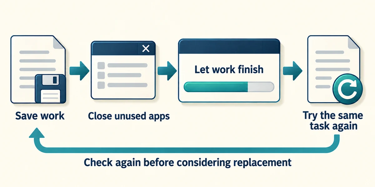 Save, close unused apps, let work finish and repeat the task.